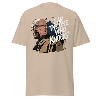I Am The One Who Knocks T-Shirt - Bold Quote Graphic Tee - Sand - T-Shirts Online
