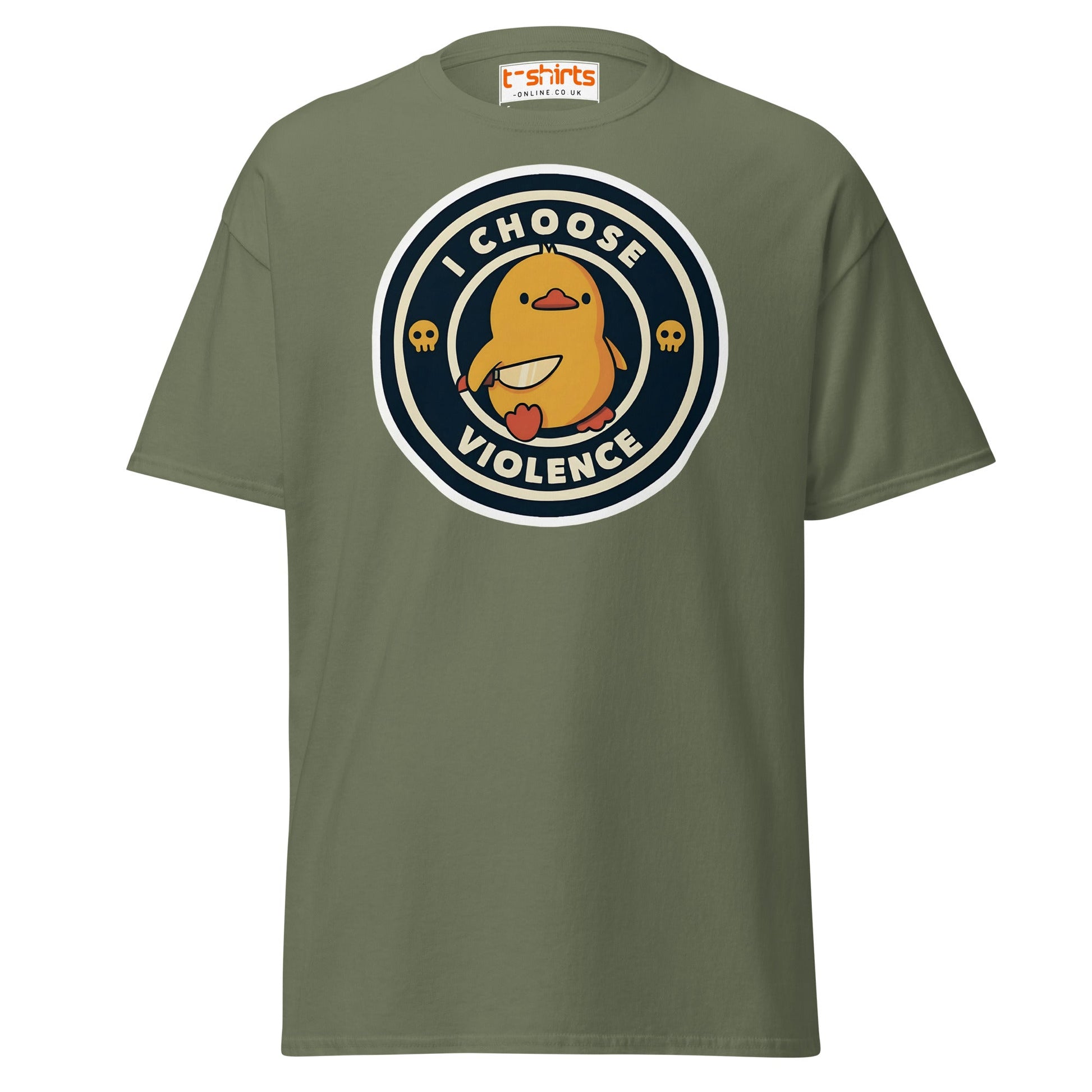 I Choose Violence Funny Duck T-Shirt - Military Green - T-Shirts Online