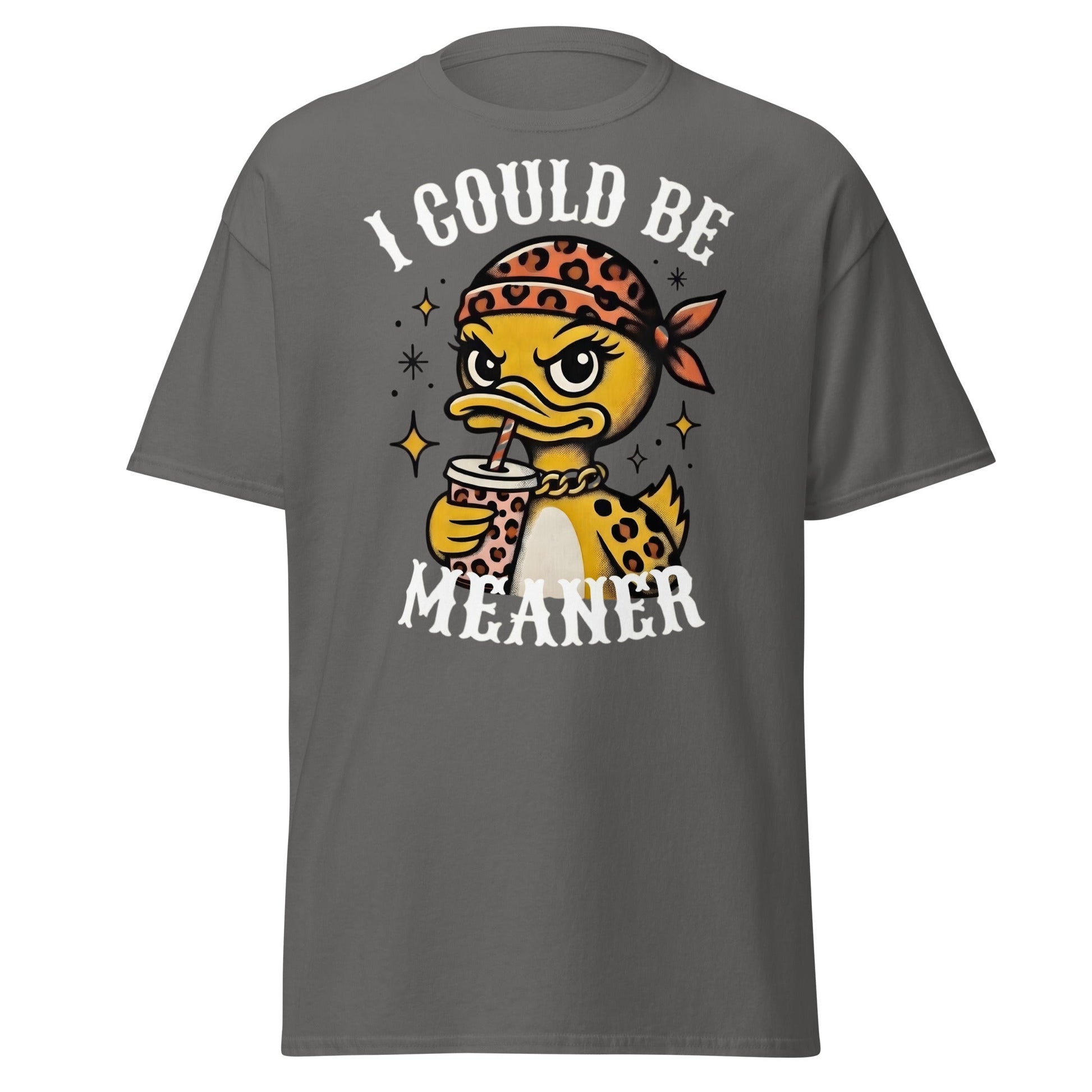 I Could Be Meaner Duck T-Shirt - Sassy Leopard Print Tee - Charcoal - T-Shirts Online