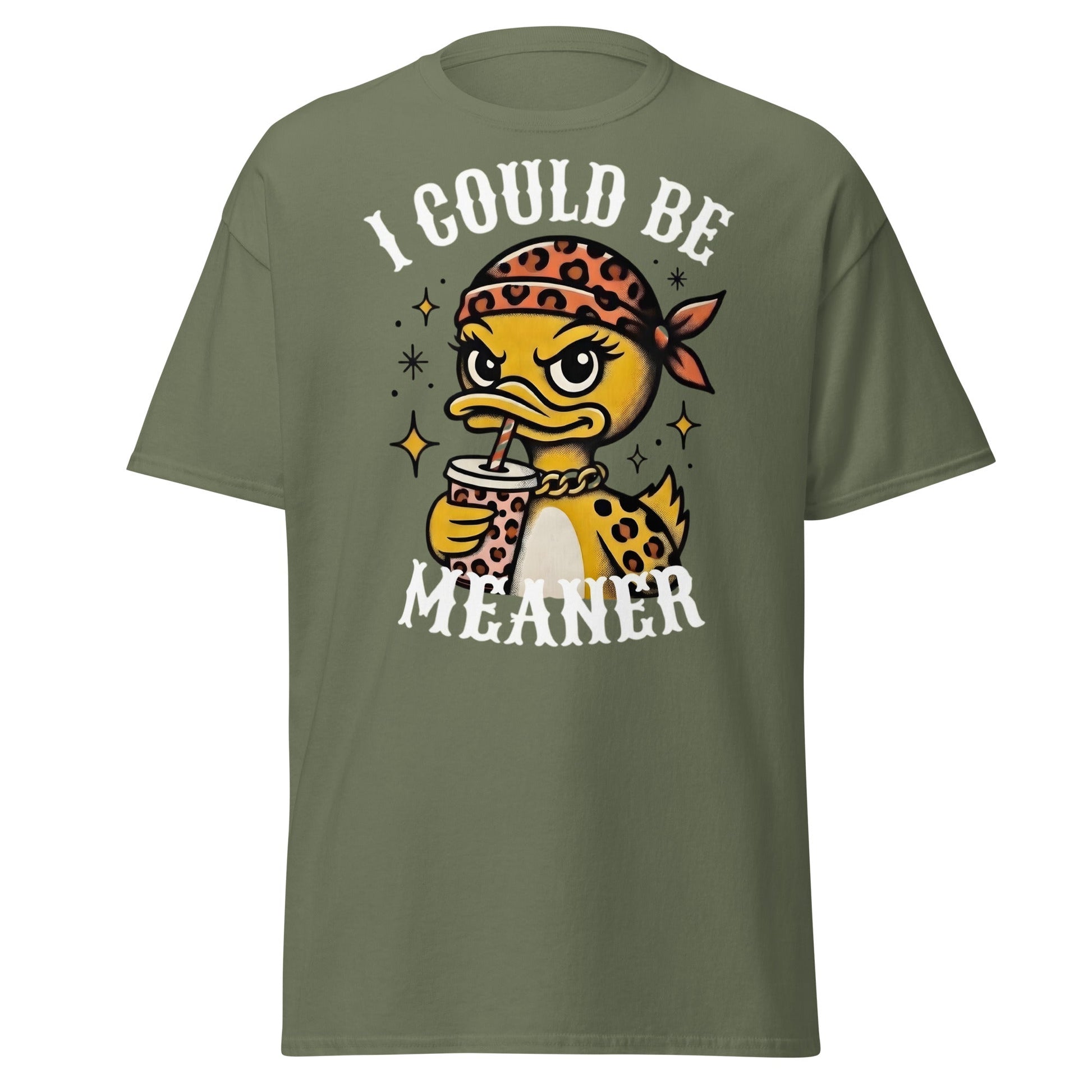 I Could Be Meaner Duck T-Shirt - Sassy Leopard Print Tee - Military Green - T-Shirts Online