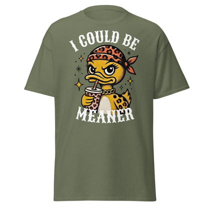 I Could Be Meaner Duck T-Shirt - Sassy Leopard Print Tee - Military Green - T-Shirts Online