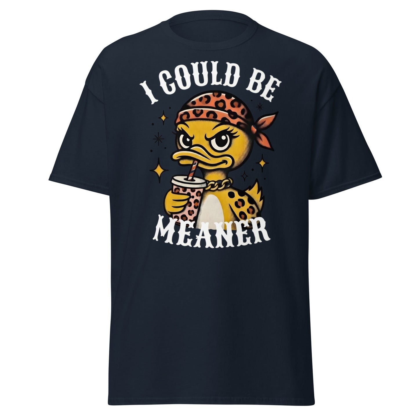 I Could Be Meaner Duck T-Shirt - Sassy Leopard Print Tee - Navy - T-Shirts Online