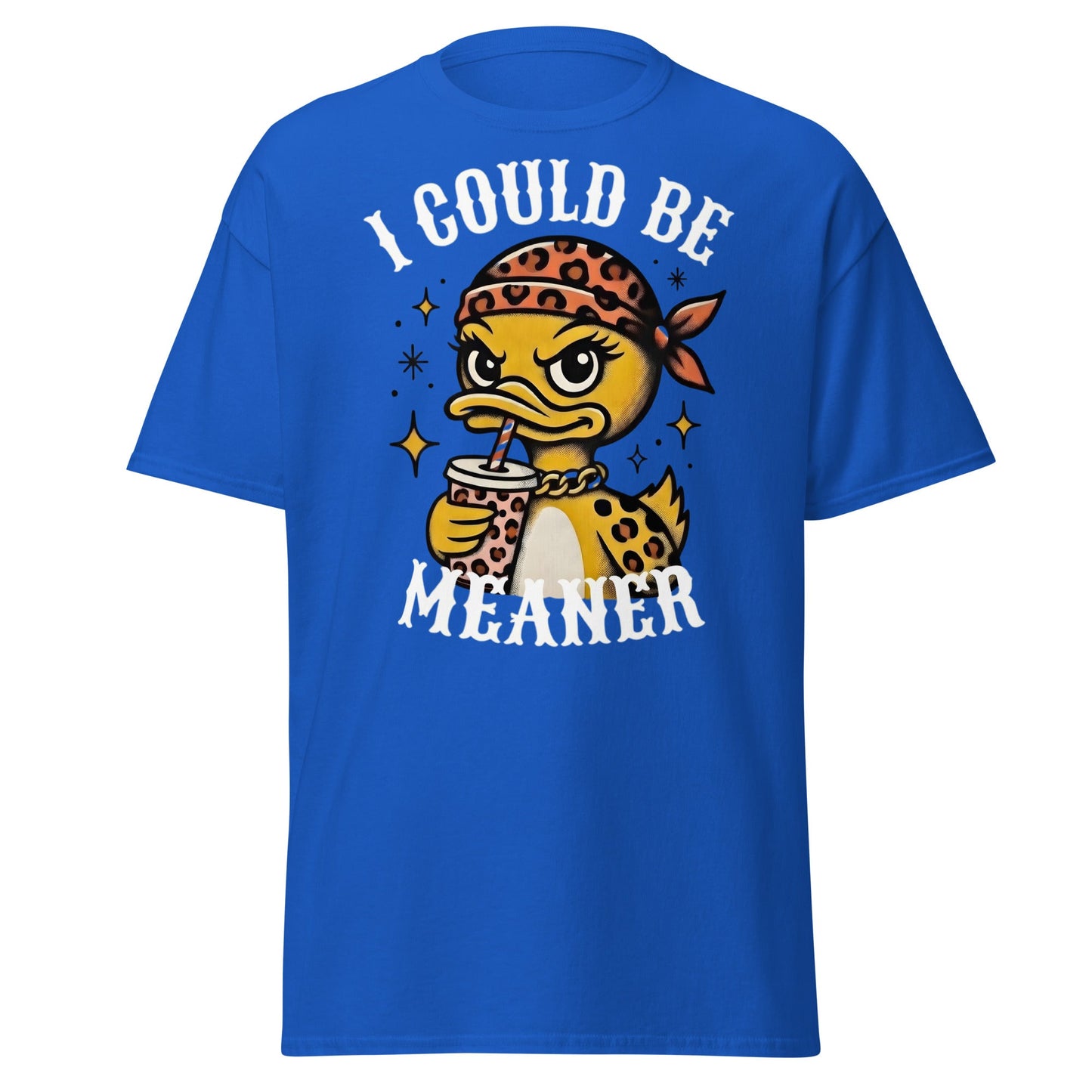 I Could Be Meaner Duck T-Shirt - Sassy Leopard Print Tee - Royal - T-Shirts Online