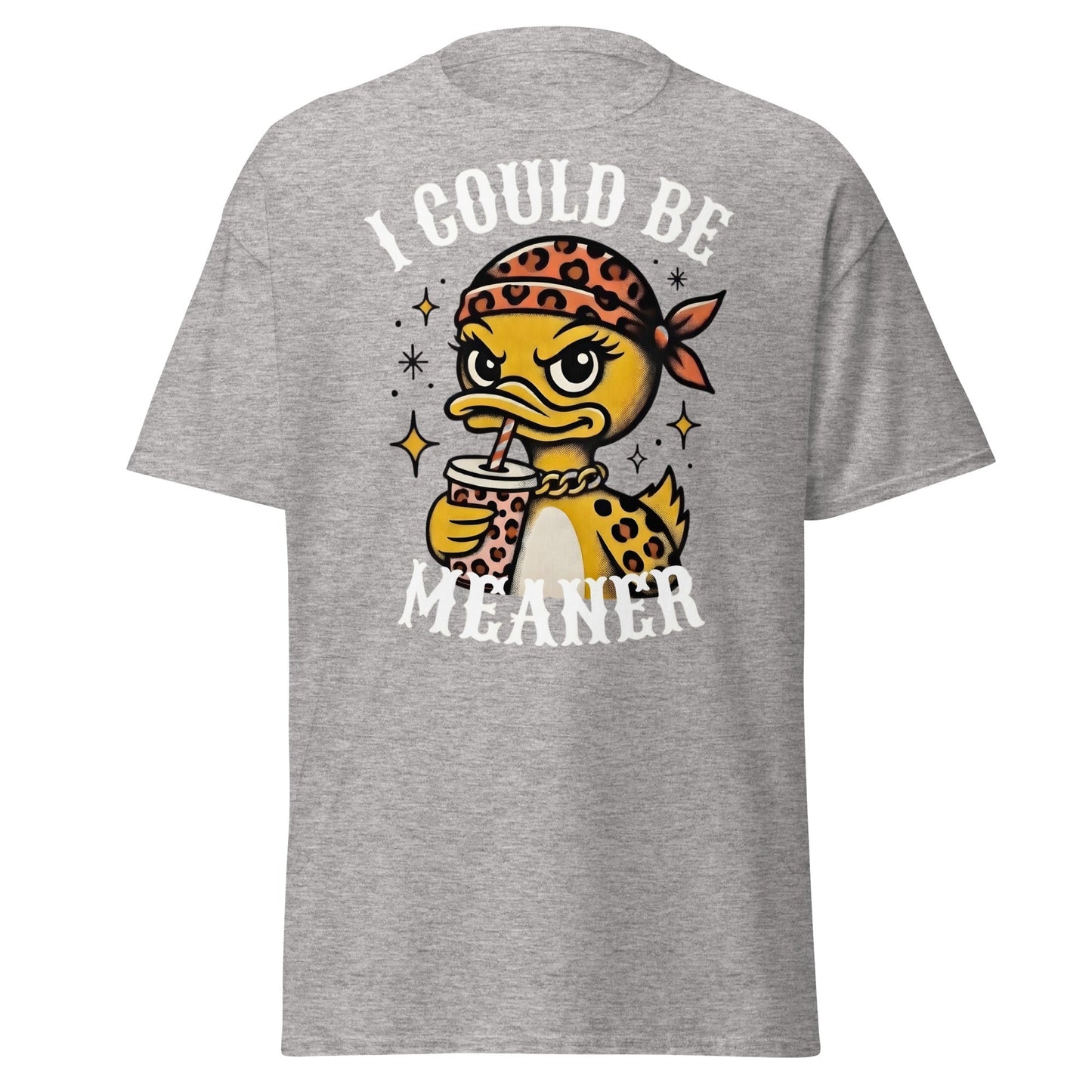 I Could Be Meaner Duck T-Shirt - Sassy Leopard Print Tee - Sport Grey - T-Shirts Online