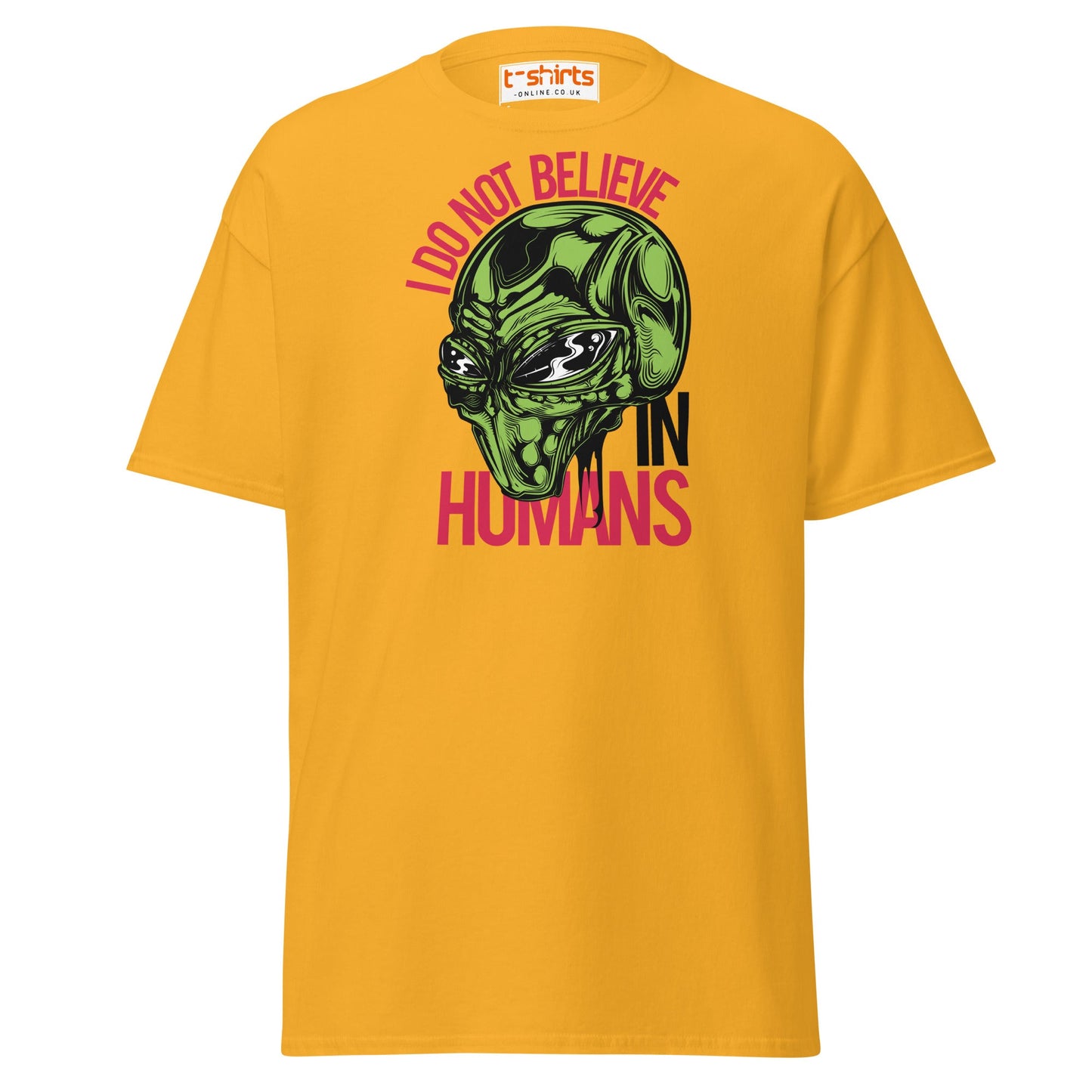 I Do Not Believe In Humans T-Shirt | Alien Graphic Tee - Gold - T-Shirts Online