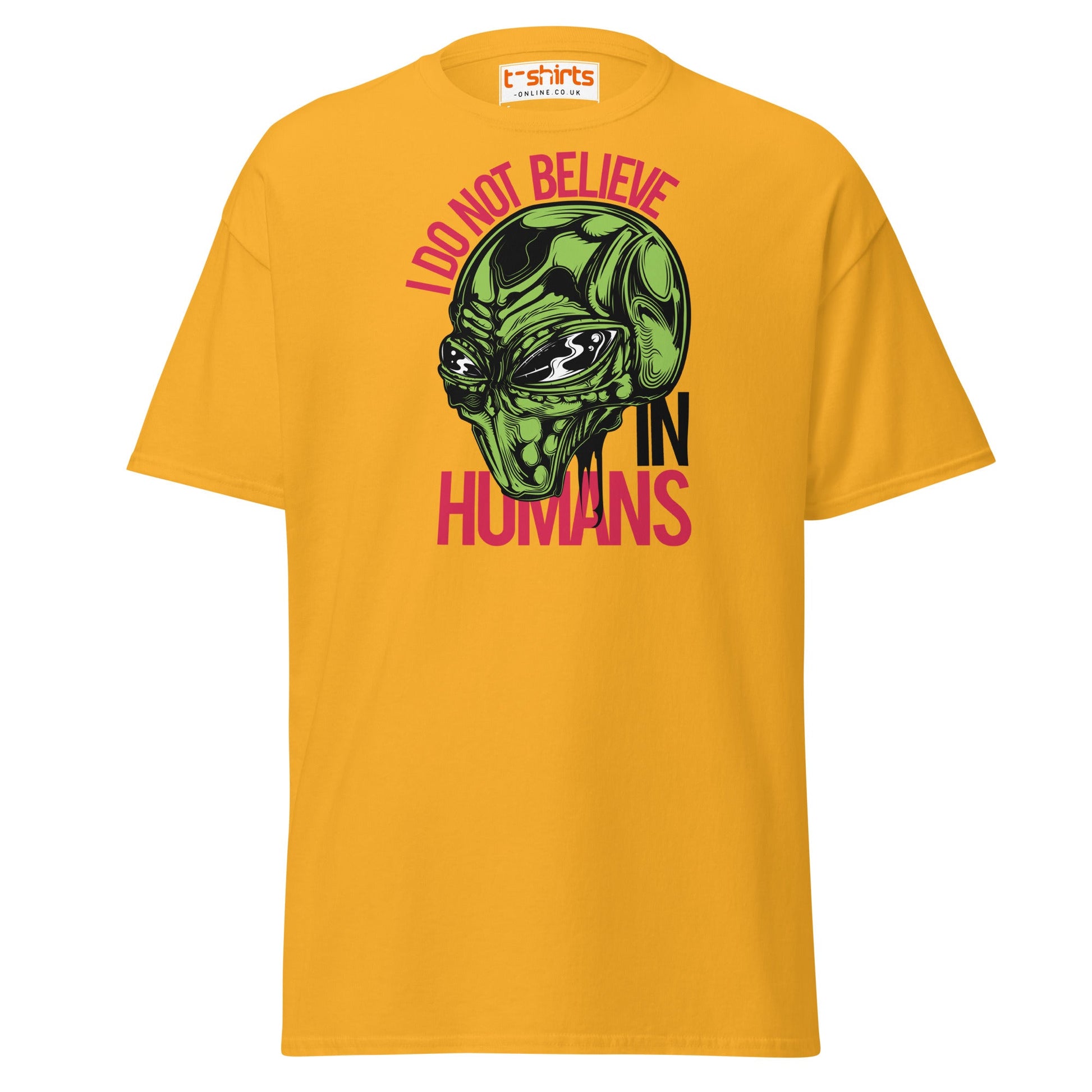 I Do Not Believe In Humans T-Shirt | Alien Graphic Tee - Gold - T-Shirts Online