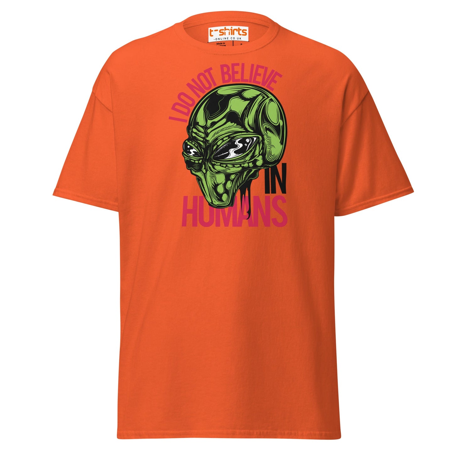 I Do Not Believe In Humans T-Shirt | Alien Graphic Tee - Orange - T-Shirts Online