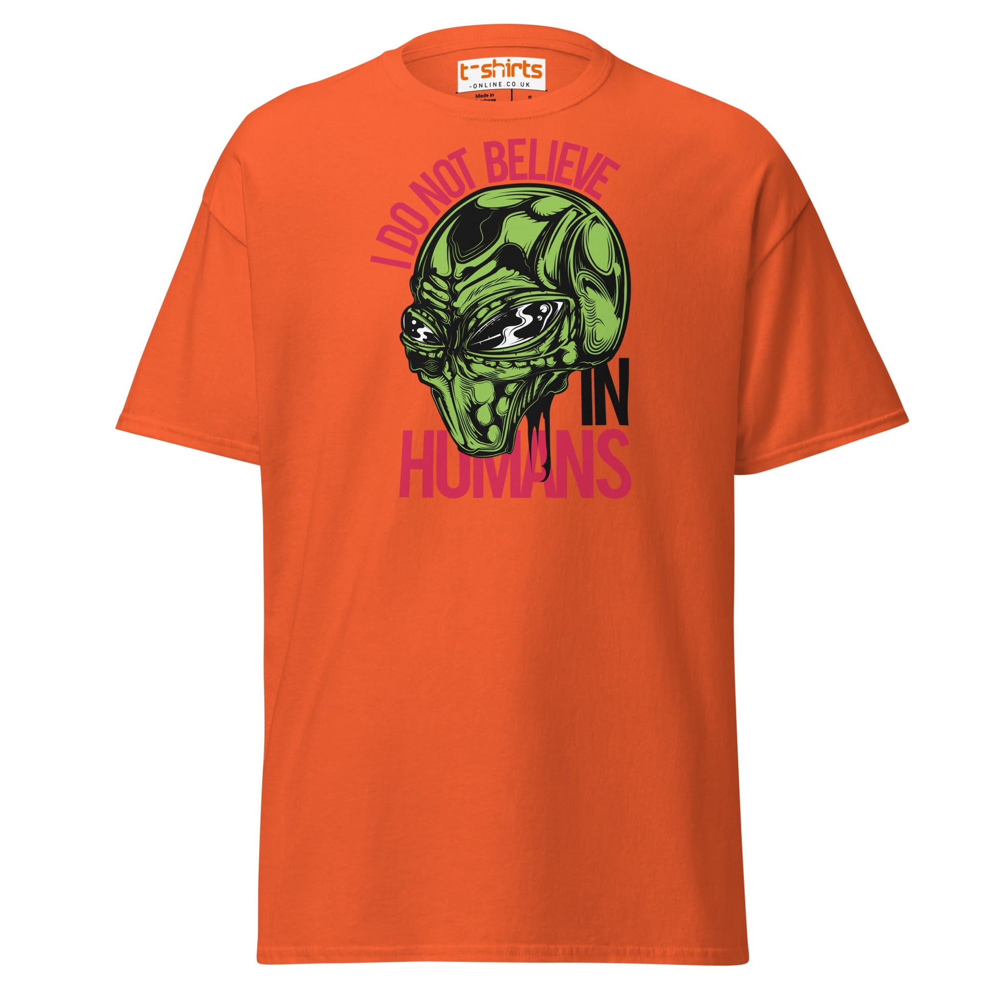 I Do Not Believe In Humans T-Shirt | Alien Graphic Tee - Orange - T-Shirts Online