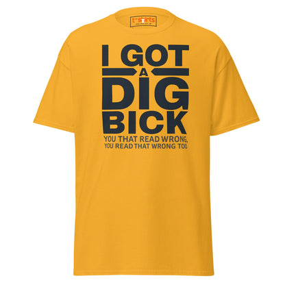 Yellow t-shirt with black text on a white background