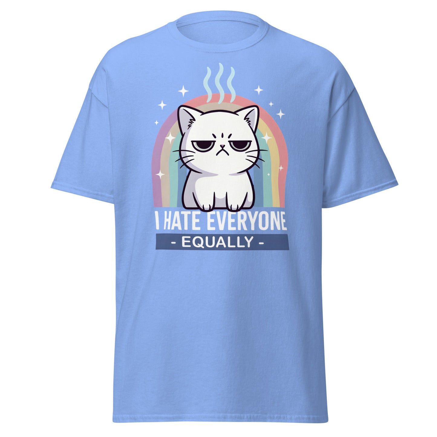 I Hate Everyone Equally T-Shirt - Grumpy Cat Rainbow Tee - Carolina Blue - T-Shirts Online