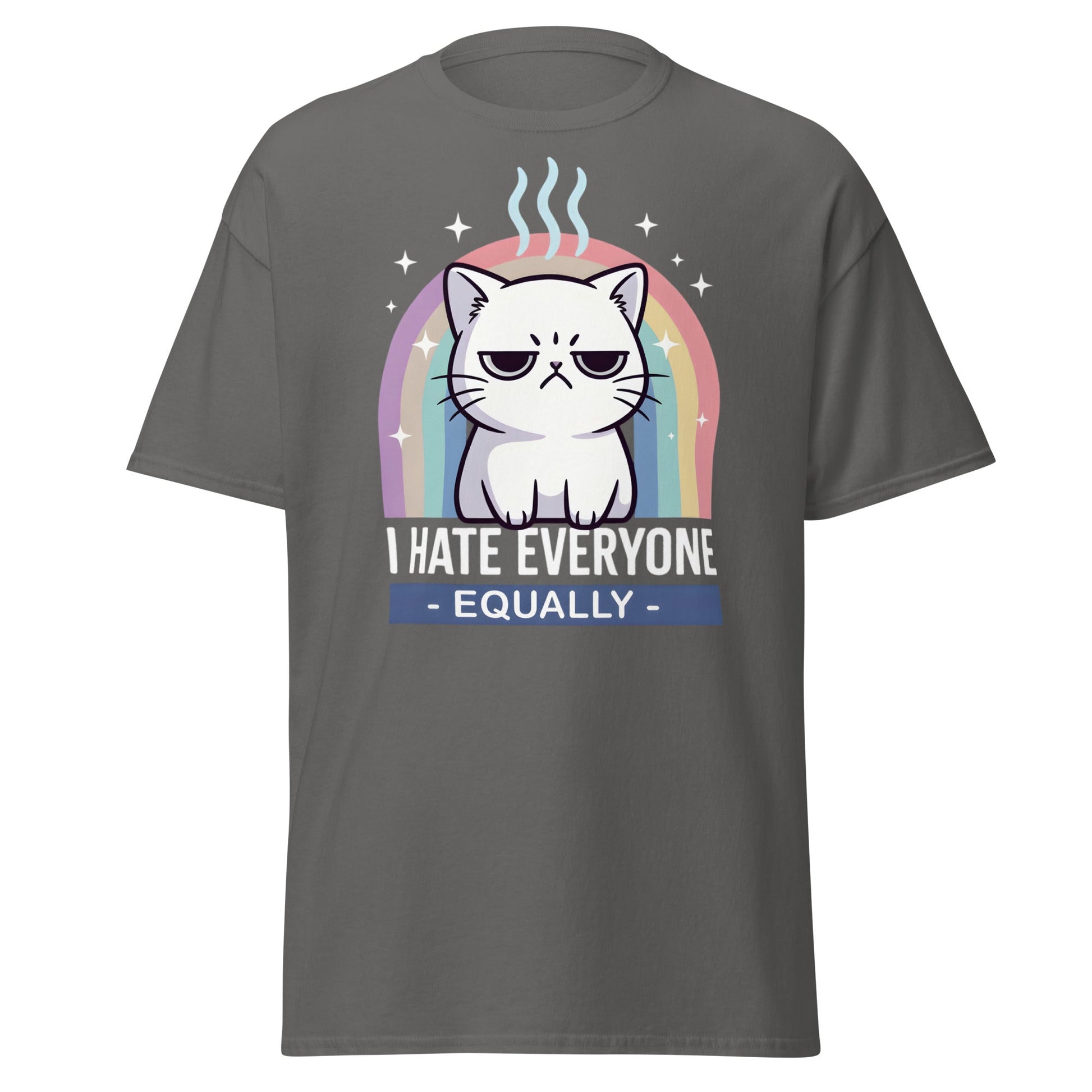 I Hate Everyone Equally T-Shirt - Grumpy Cat Rainbow Tee - Charcoal - T-Shirts Online