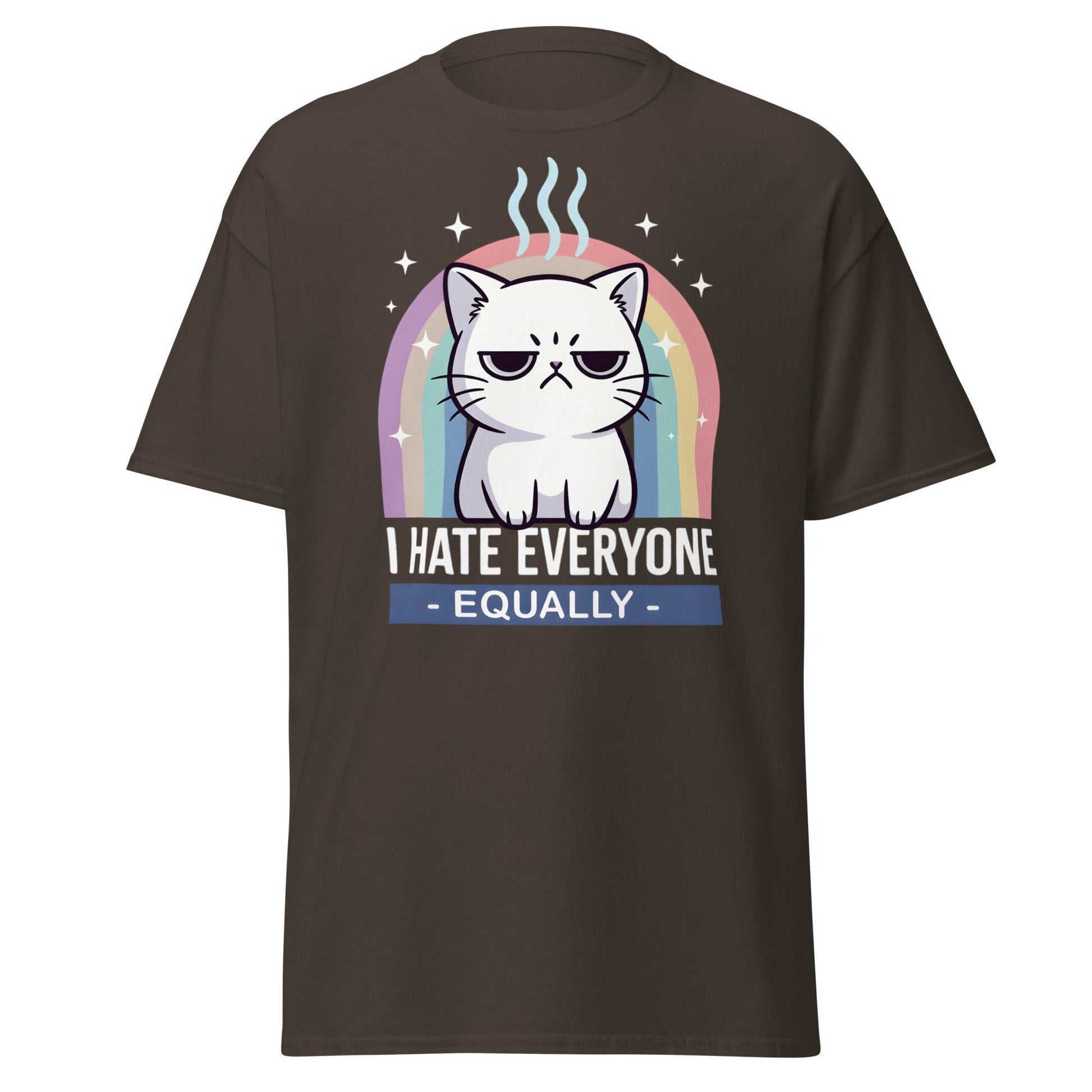 I Hate Everyone Equally T-Shirt - Grumpy Cat Rainbow Tee - Dark Chocolate - T-Shirts Online