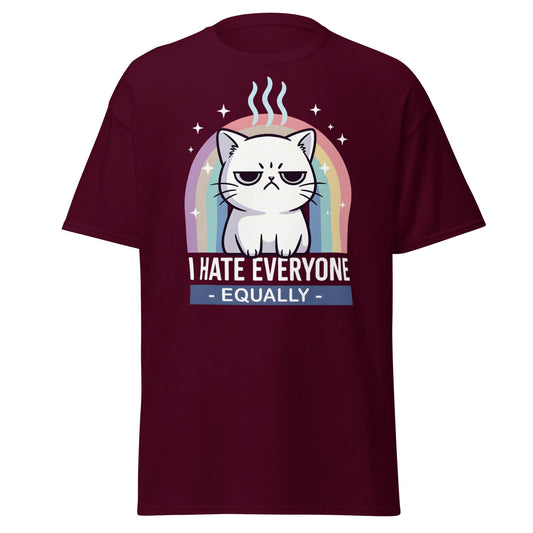 I Hate Everyone Equally T-Shirt - Grumpy Cat Rainbow Tee - Maroon - T-Shirts Online