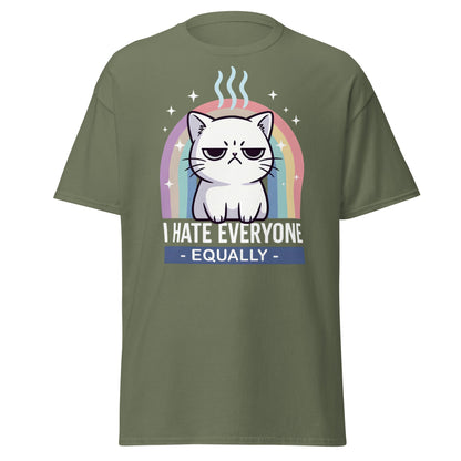 I Hate Everyone Equally T-Shirt - Grumpy Cat Rainbow Tee - Military Green - T-Shirts Online