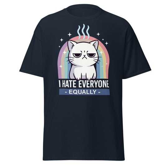 I Hate Everyone Equally T-Shirt - Grumpy Cat Rainbow Tee - Navy - T-Shirts Online
