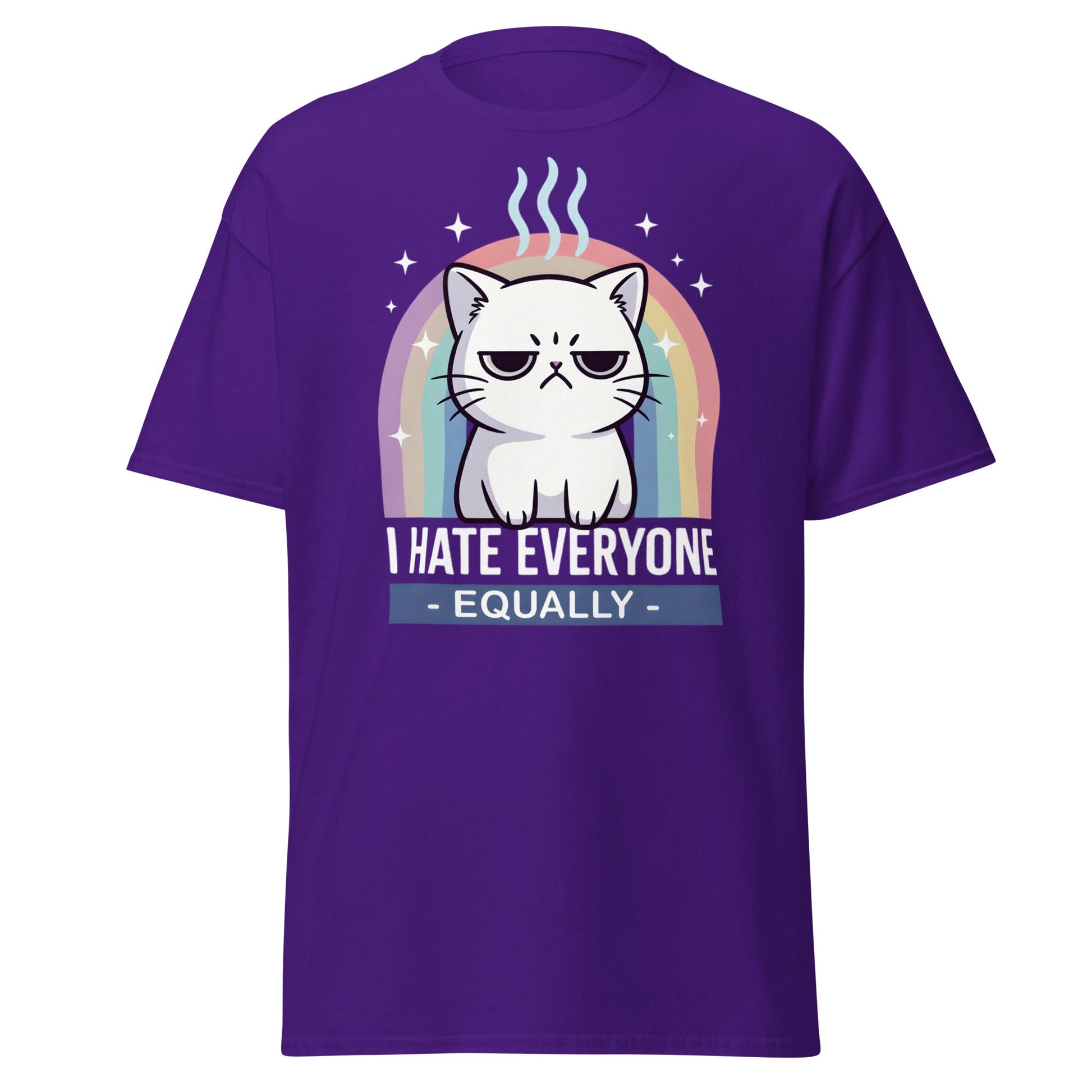 I Hate Everyone Equally T-Shirt - Grumpy Cat Rainbow Tee - Purple - T-Shirts Online