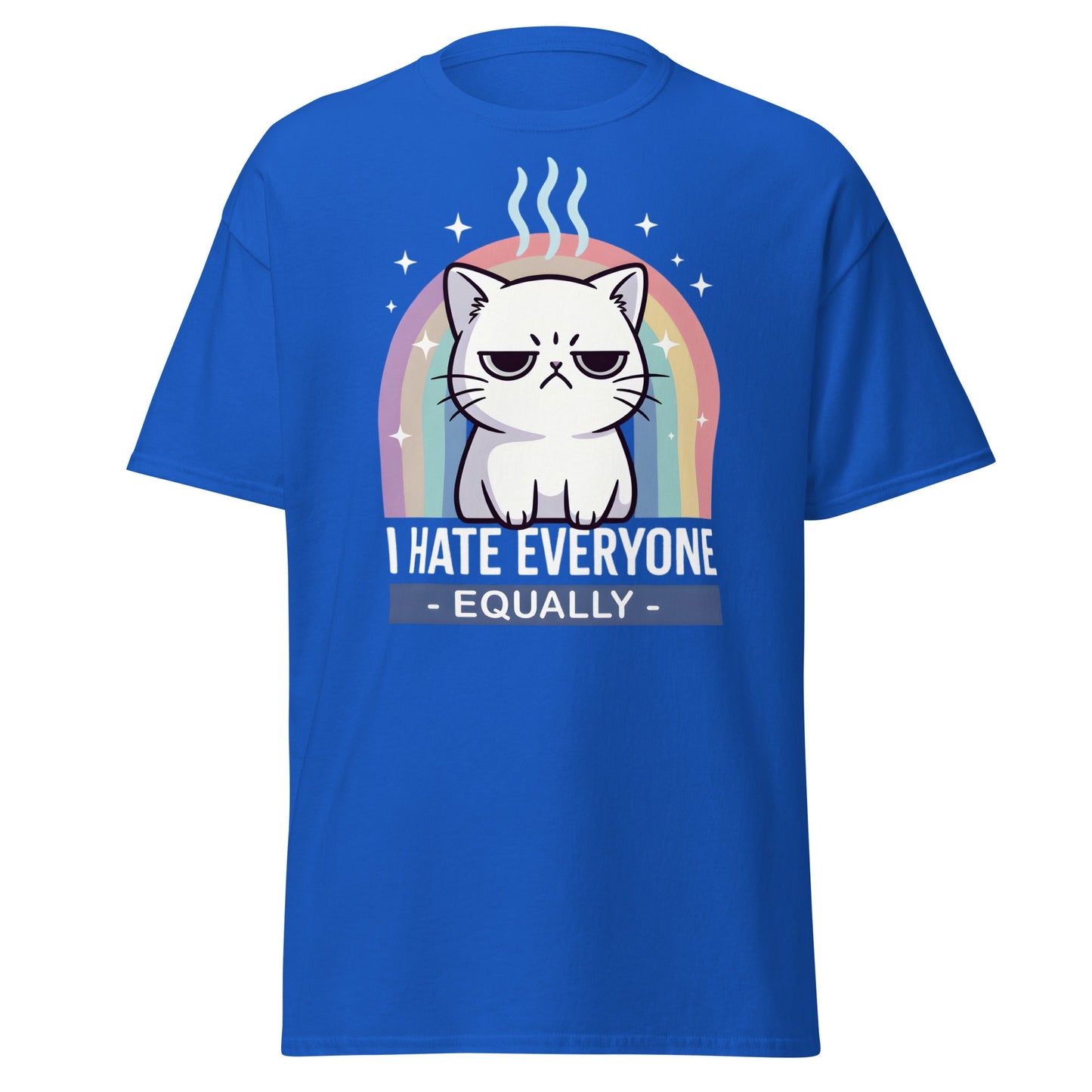 I Hate Everyone Equally T-Shirt - Grumpy Cat Rainbow Tee - Royal - T-Shirts Online