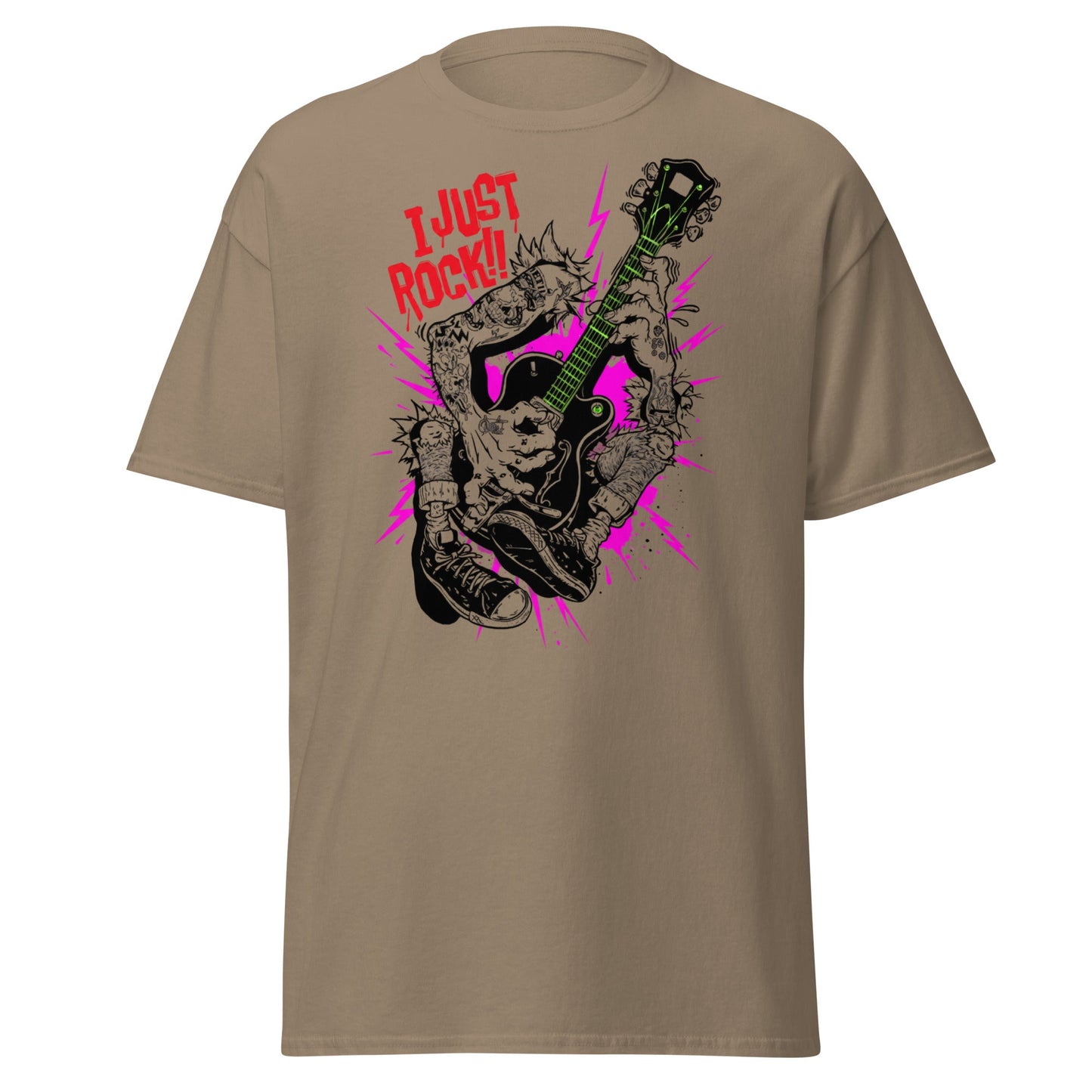 I Just Rock T-Shirt | Punk Rock Guitar Tattoo Design Tee - Brown Savana - T-Shirts Online