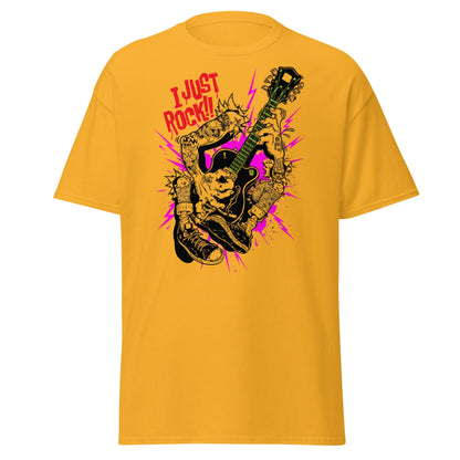 I Just Rock T-Shirt | Punk Rock Guitar Tattoo Design Tee - Gold - T-Shirts Online