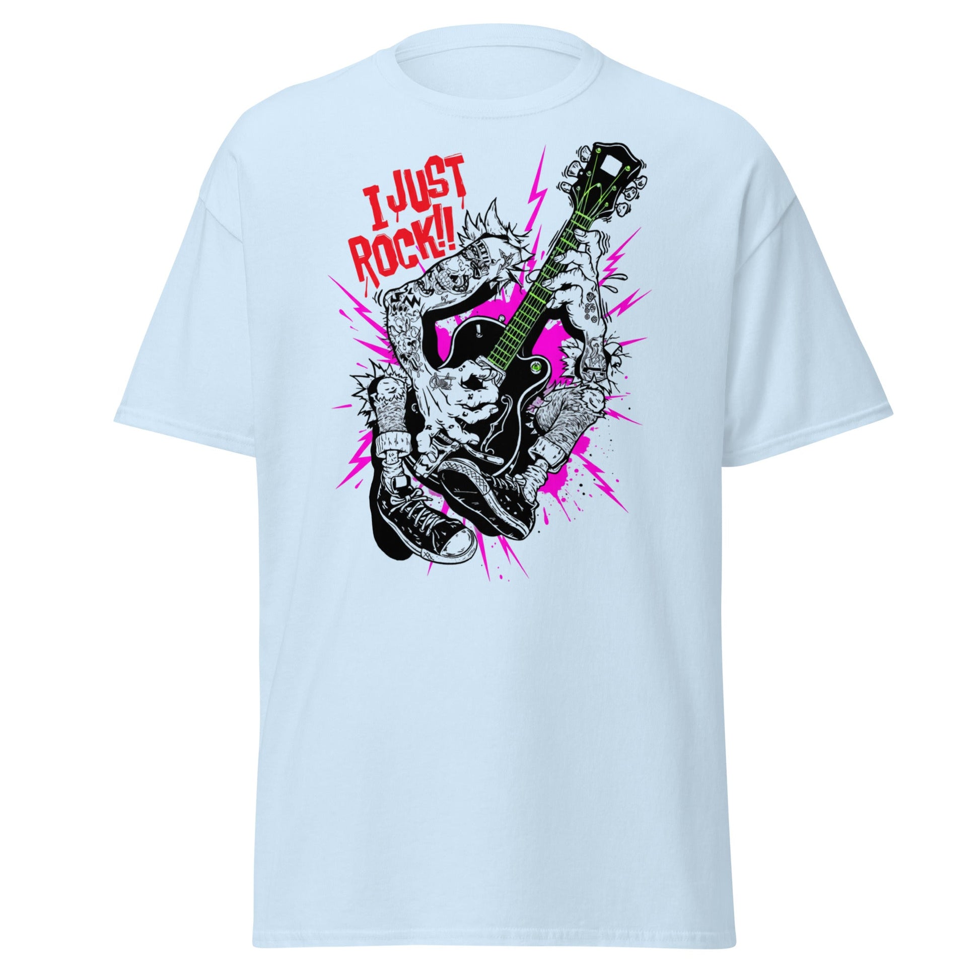 I Just Rock T-Shirt | Punk Rock Guitar Tattoo Design Tee - Light Blue - T-Shirts Online