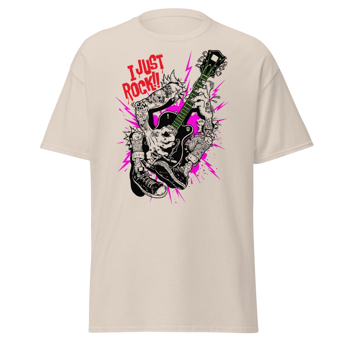 I Just Rock T-Shirt | Punk Rock Guitar Tattoo Design Tee - Natural - T-Shirts Online