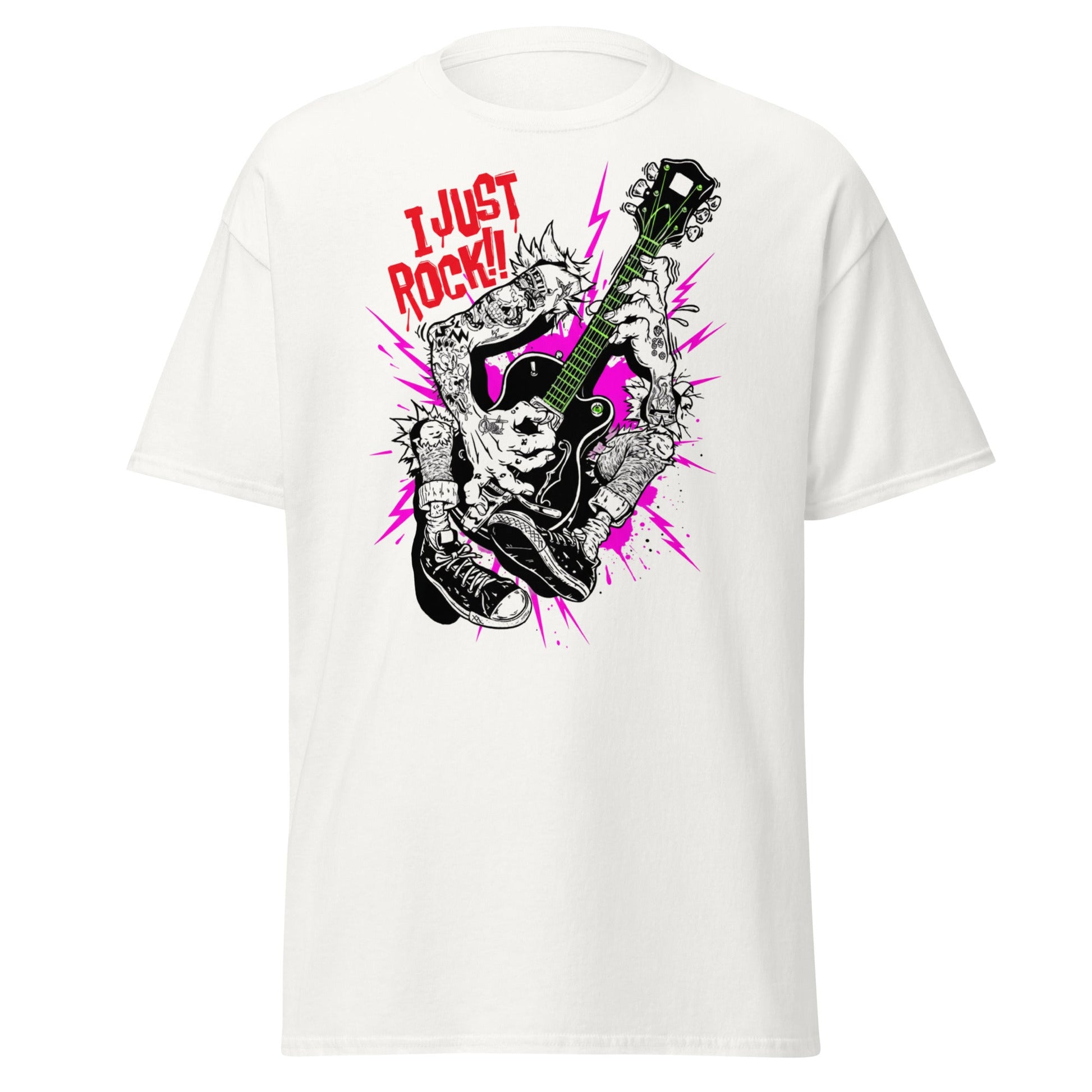 I Just Rock T-Shirt | Punk Rock Guitar Tattoo Design Tee - White - T-Shirts Online