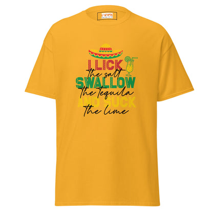 I Lick, Swallow and Suck | Cheeky Adult T-Shirt - Gold - T-Shirts Online