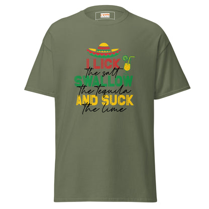 I Lick, Swallow and Suck | Cheeky Adult T-Shirt - Military Green - T-Shirts Online