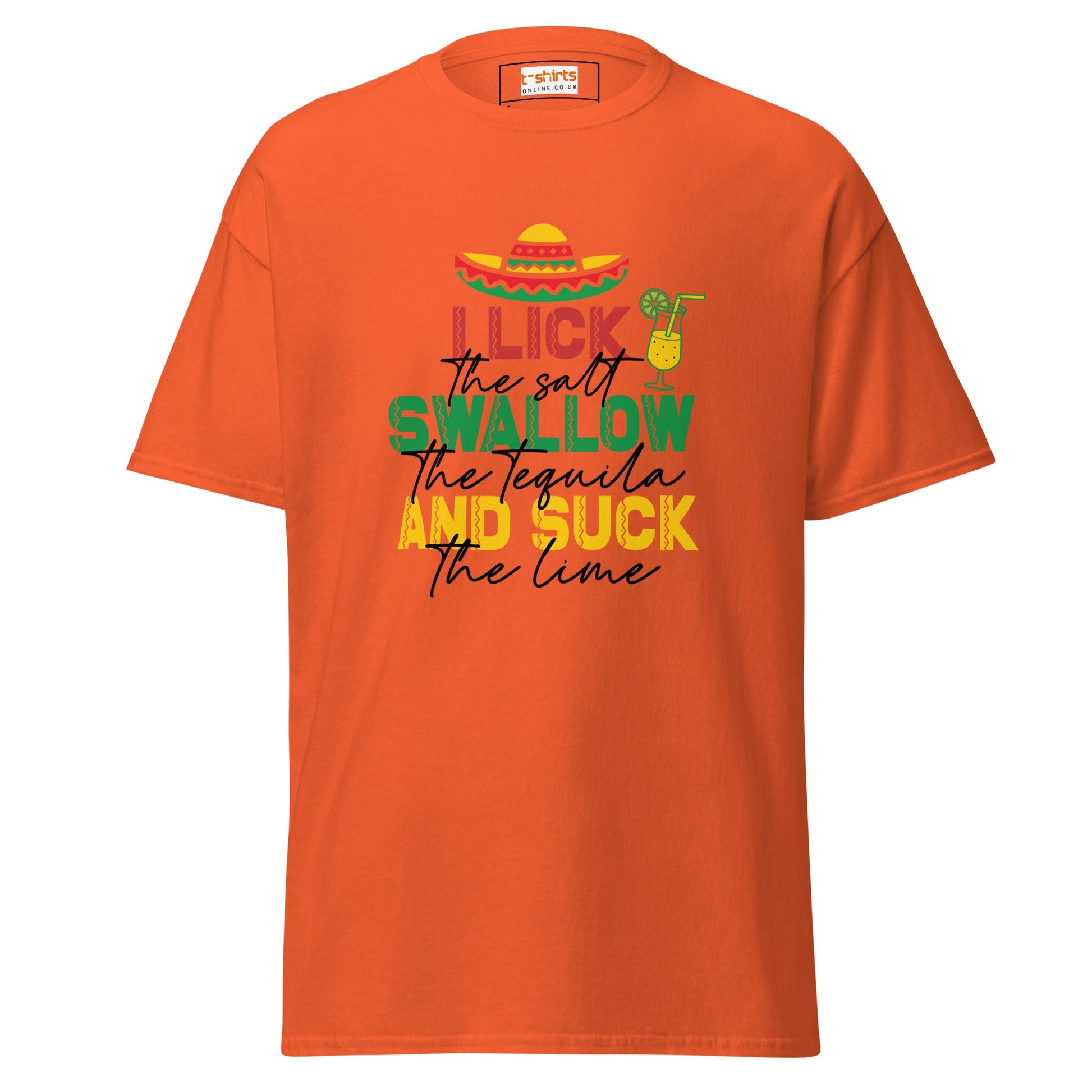 I Lick, Swallow and Suck | Cheeky Adult T-Shirt - Orange - T-Shirts Online