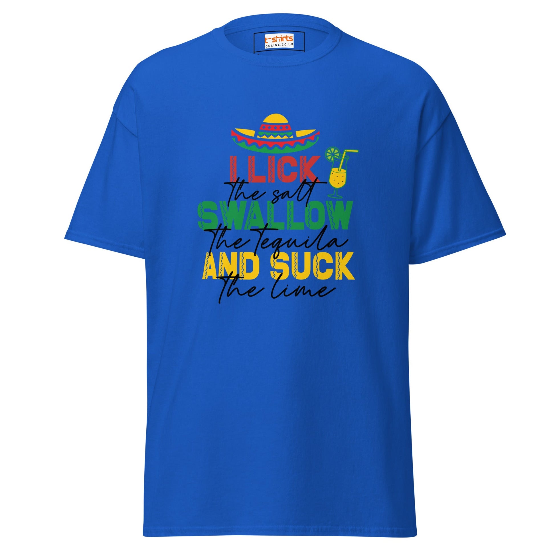 I Lick, Swallow and Suck | Cheeky Adult T-Shirt - Royal - T-Shirts Online