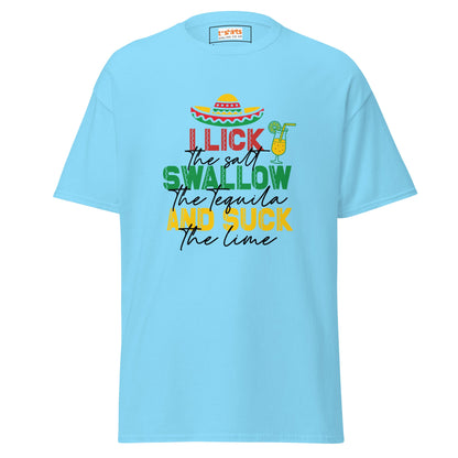 I Lick, Swallow and Suck | Cheeky Adult T-Shirt - Sky - T-Shirts Online