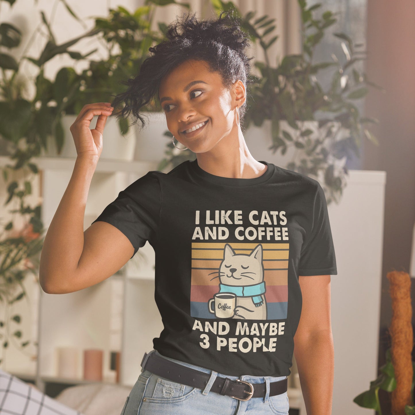 I Like Cats, Coffee and Maybe 3 People T-Shirt - Black - T-Shirts Online