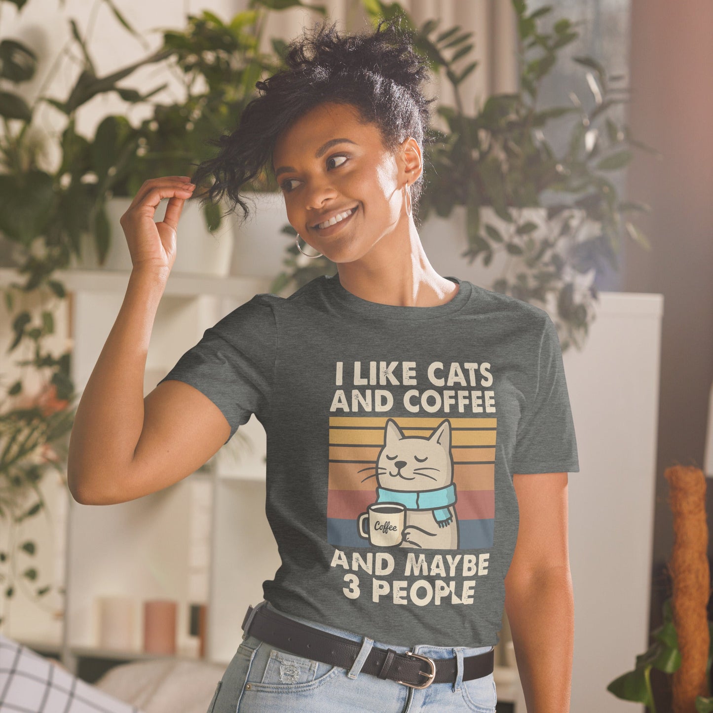 I Like Cats, Coffee and Maybe 3 People T-Shirt - Dark Heather - T-Shirts Online