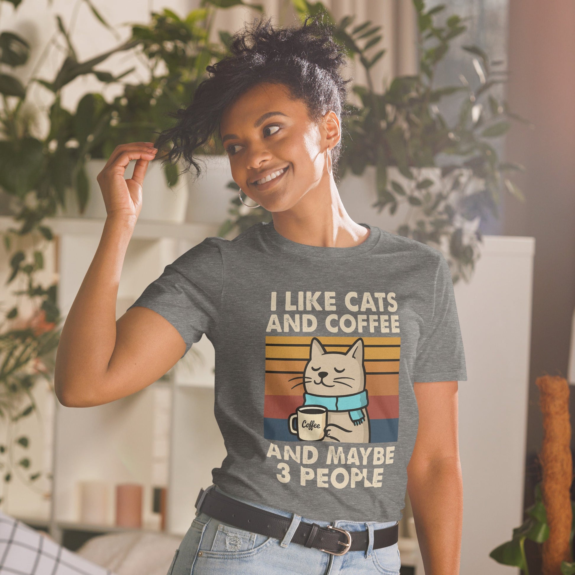 I Like Cats, Coffee and Maybe 3 People T-Shirt - Graphite Heather - T-Shirts Online