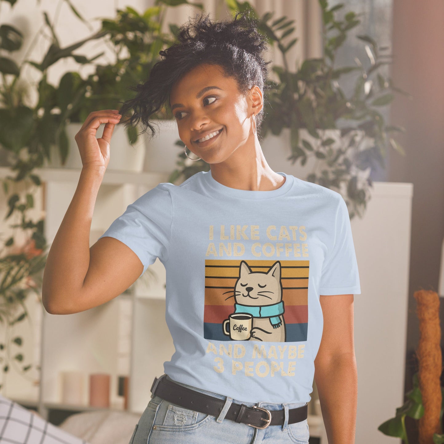 I Like Cats, Coffee and Maybe 3 People T-Shirt - Light Blue - T-Shirts Online