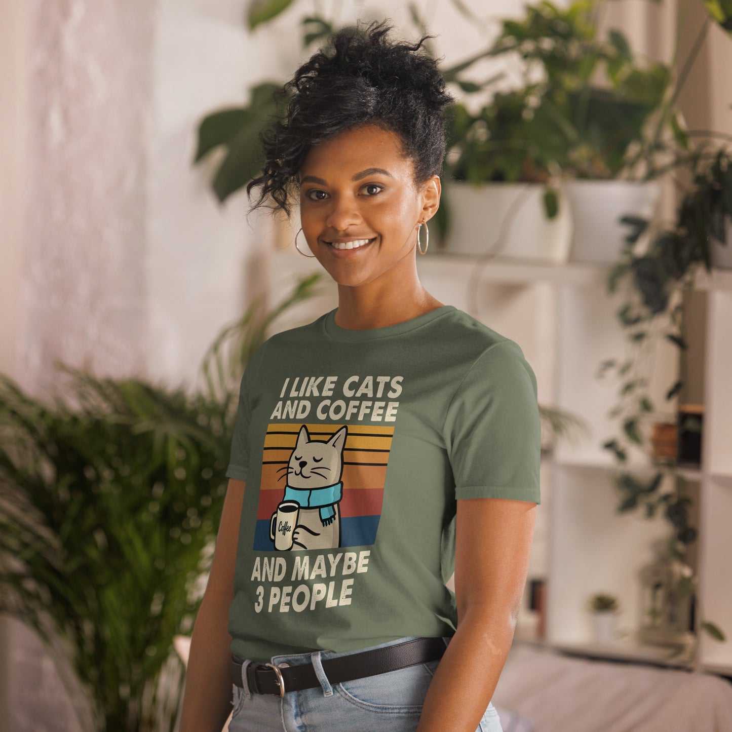 I Like Cats, Coffee and Maybe 3 People T-Shirt - Military Green - T-Shirts Online