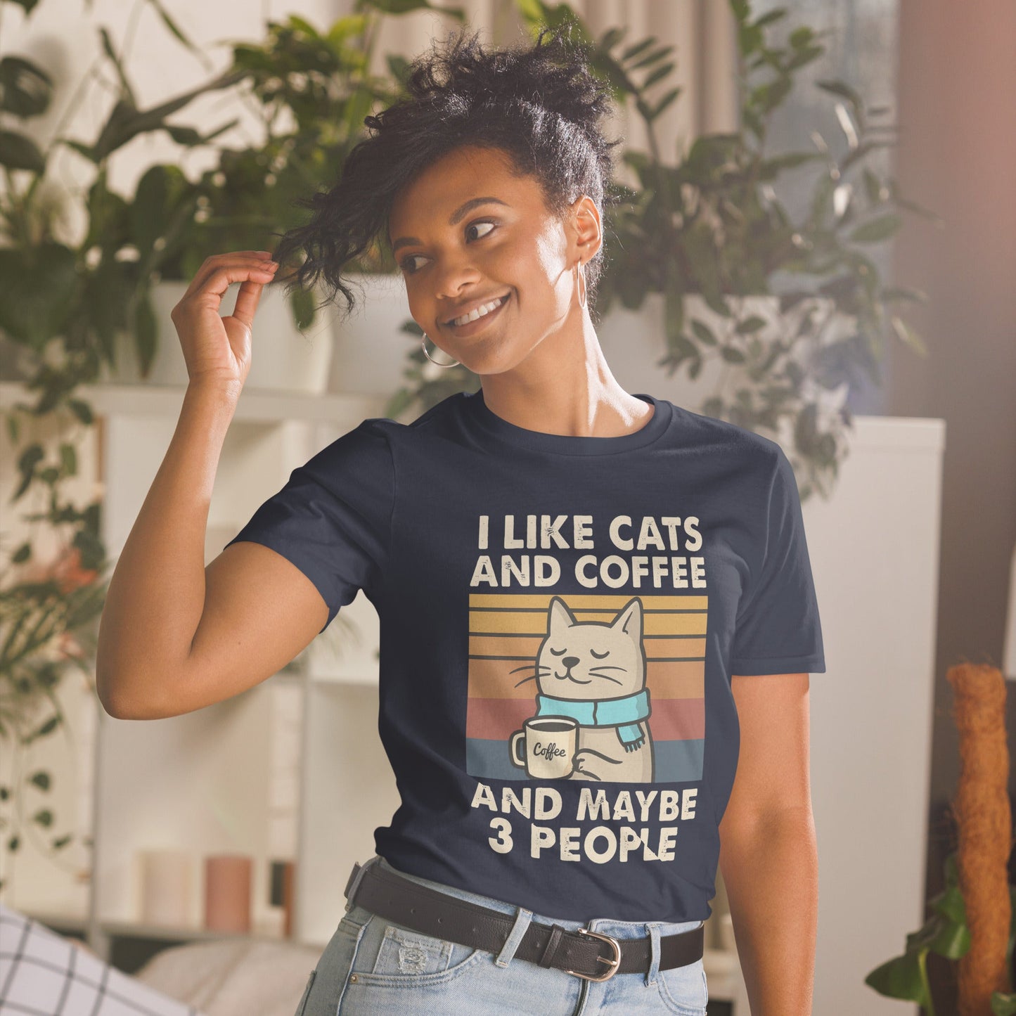 I Like Cats, Coffee and Maybe 3 People T-Shirt - Navy - T-Shirts Online