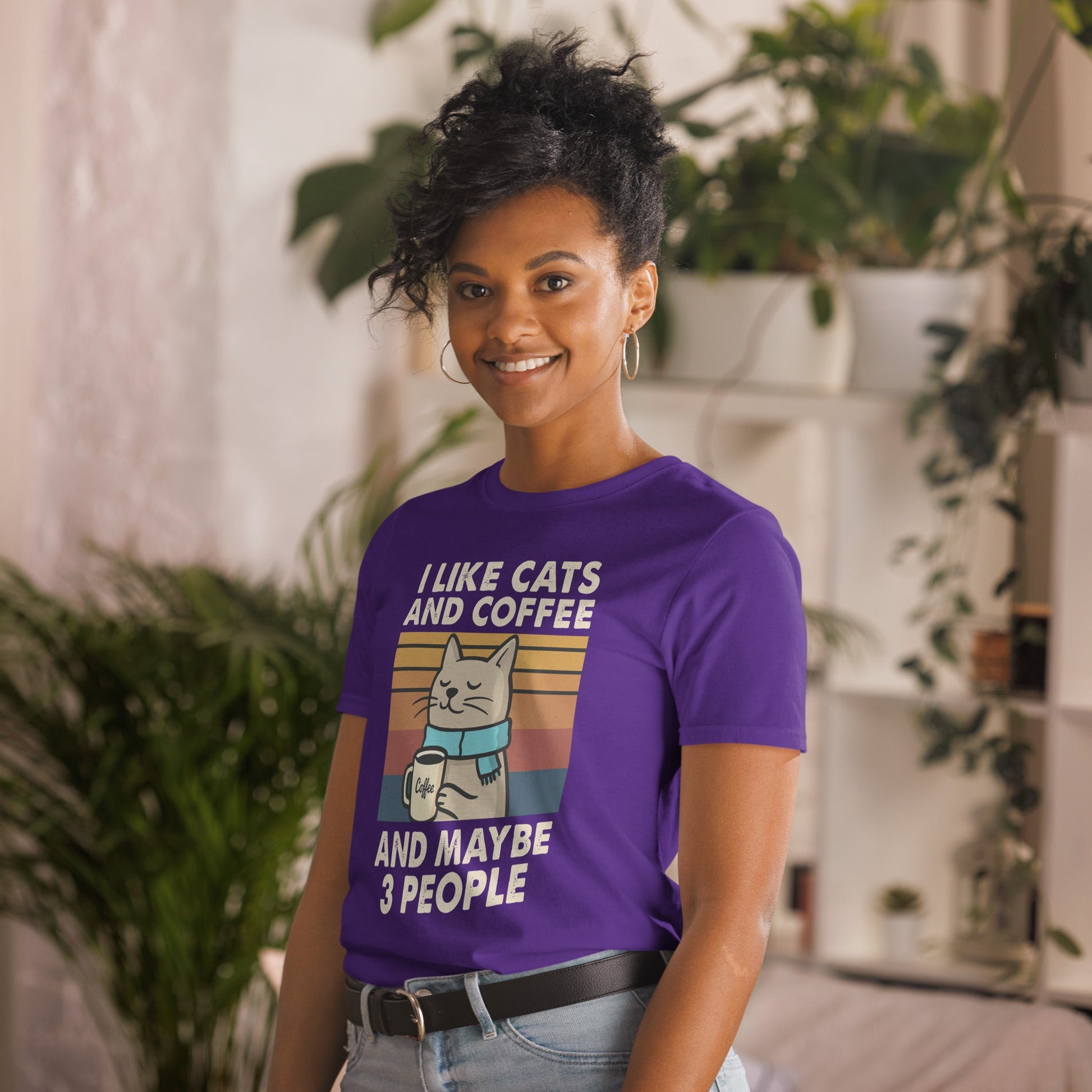 I Like Cats, Coffee and Maybe 3 People T-Shirt - Purple - T-Shirts Online