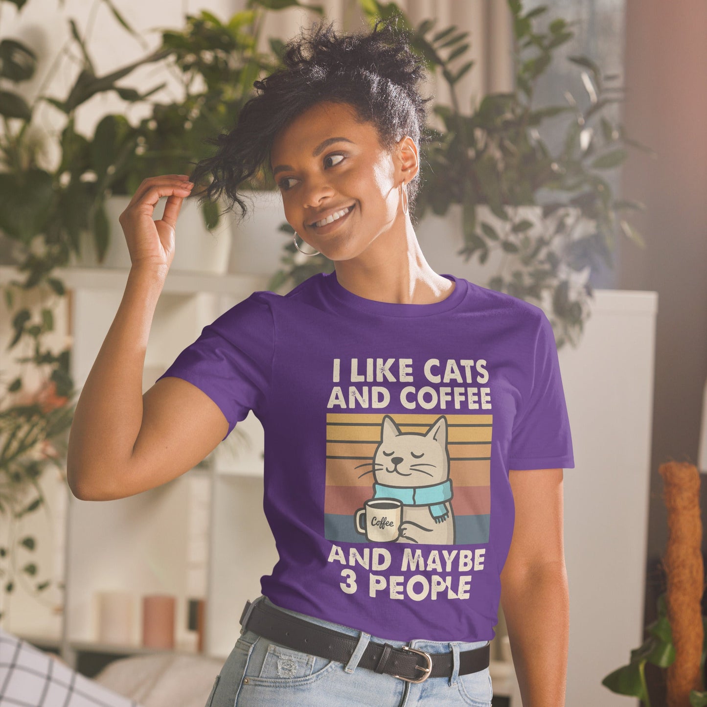 I Like Cats, Coffee and Maybe 3 People T-Shirt - Purple - T-Shirts Online