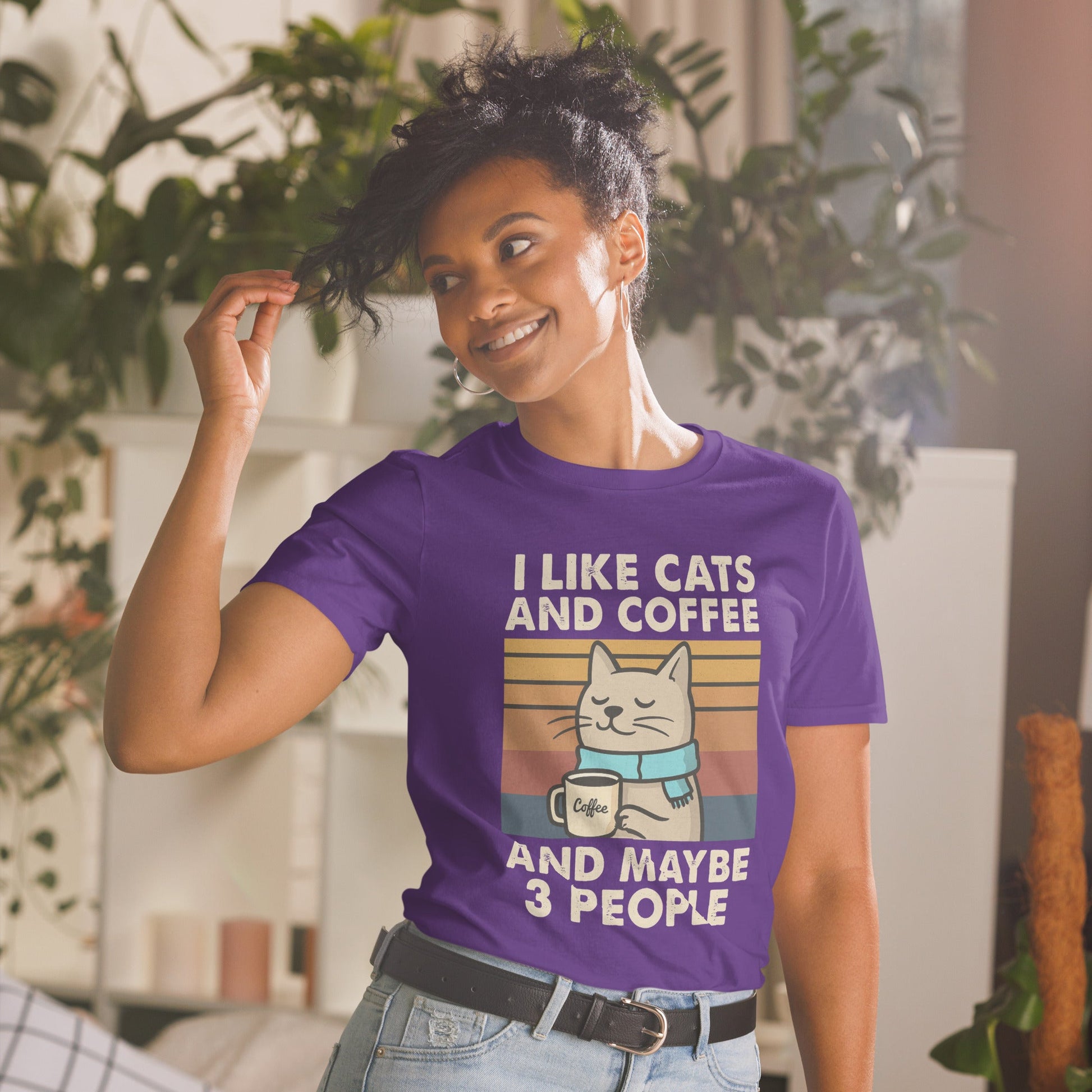 I Like Cats, Coffee and Maybe 3 People T-Shirt - Purple - T-Shirts Online