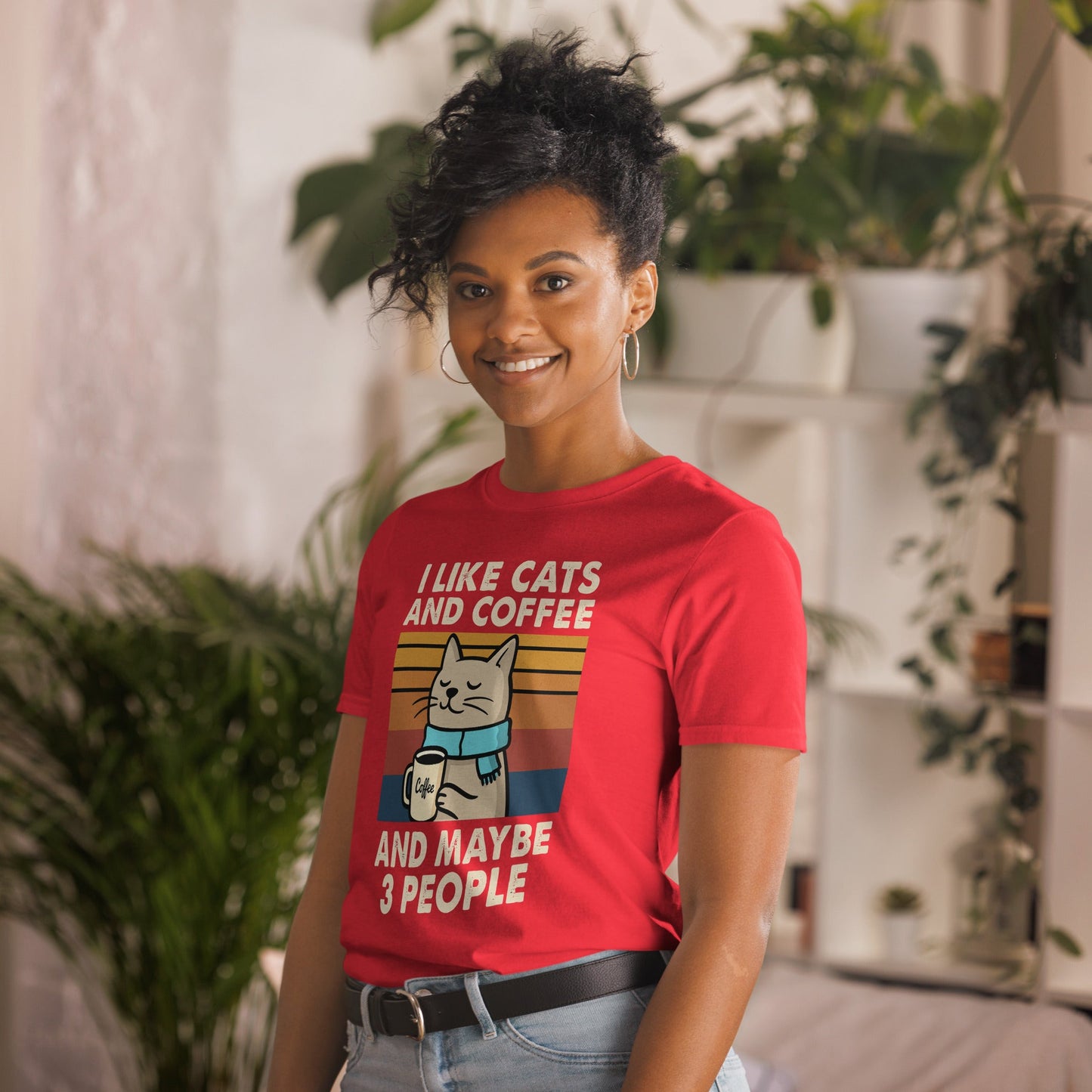 I Like Cats, Coffee and Maybe 3 People T-Shirt - Red - T-Shirts Online