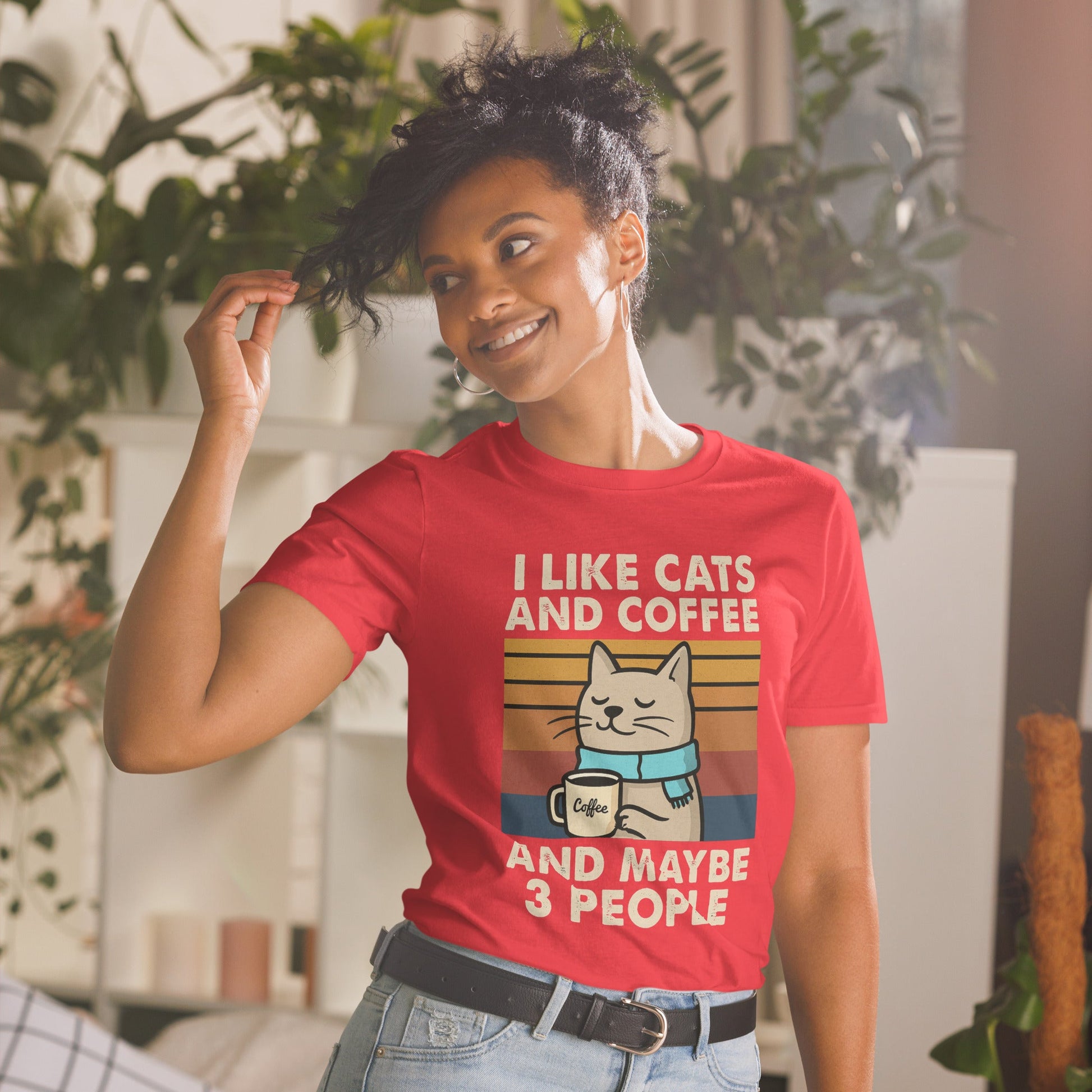 I Like Cats, Coffee and Maybe 3 People T-Shirt - Red - T-Shirts Online