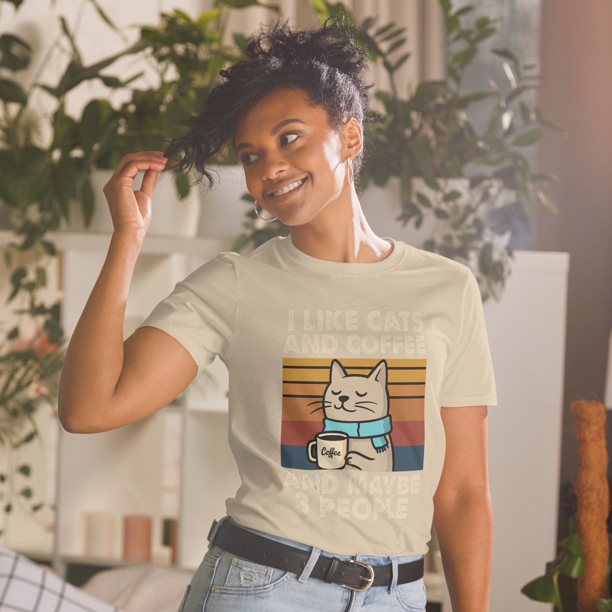 I Like Cats, Coffee and Maybe 3 People T-Shirt - Sand - T-Shirts Online