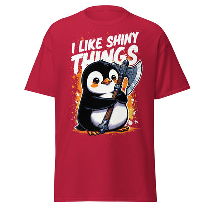 I Like Shiny Things Penguin Axe T-Shirt - Cute Battle Tee - Cardinal - T-Shirts Online
