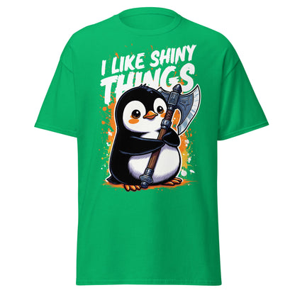 I Like Shiny Things Penguin Axe T-Shirt - Cute Battle Tee - Irish Green - T-Shirts Online