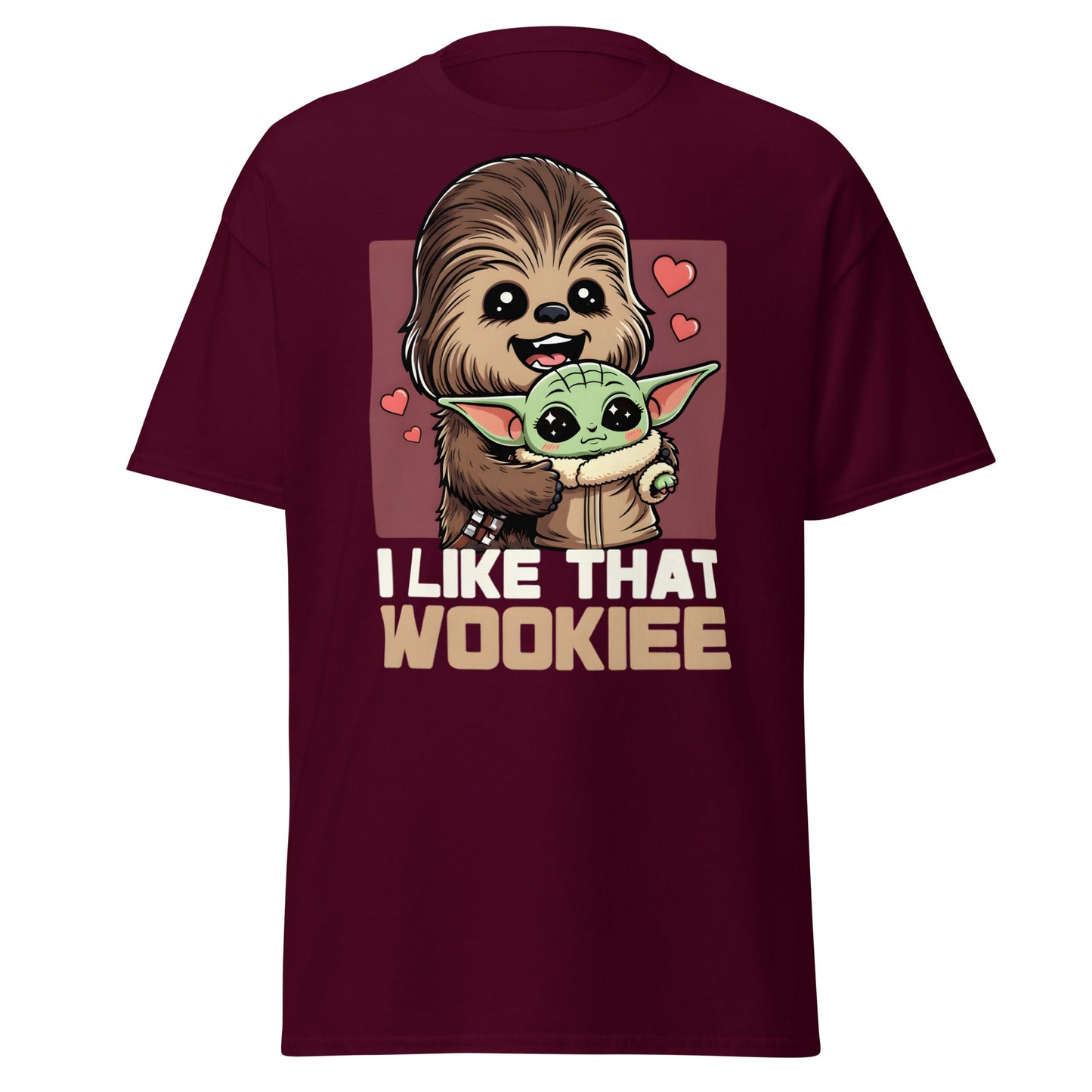 I Like That Wookiee T-Shirt - Cute Grogu & Chewbacca Tee - Maroon - T-Shirts Online