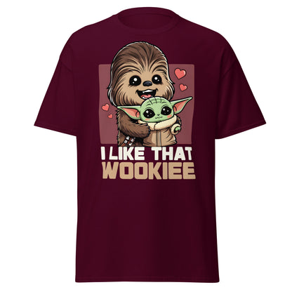 I Like That Wookiee T-Shirt - Cute Grogu & Chewbacca Tee - Maroon - T-Shirts Online