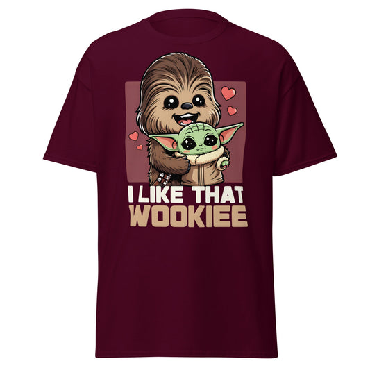 I Like That Wookiee T-Shirt - Cute Grogu & Chewbacca Tee - Maroon - T-Shirts Online