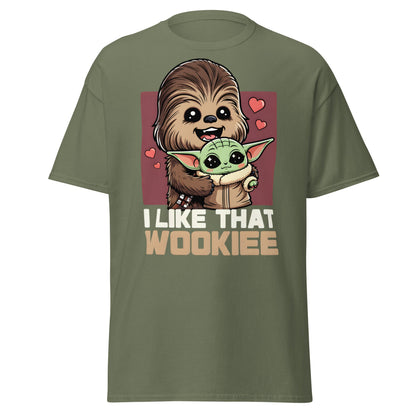 I Like That Wookiee T-Shirt - Cute Grogu & Chewbacca Tee - Military Green - T-Shirts Online