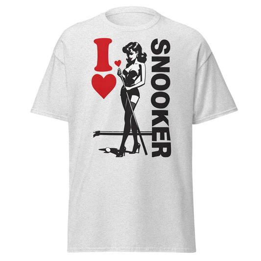 I Love Snooker T-Shirt - Sexy Retro Pin - Up Graphic Tee - Ash - T-Shirts Online